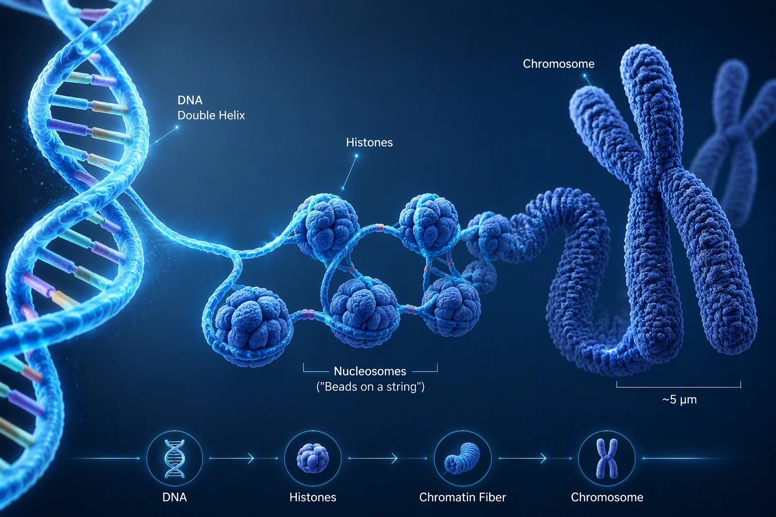 Diagram of DNA Double Helix and Chromosome Packaging